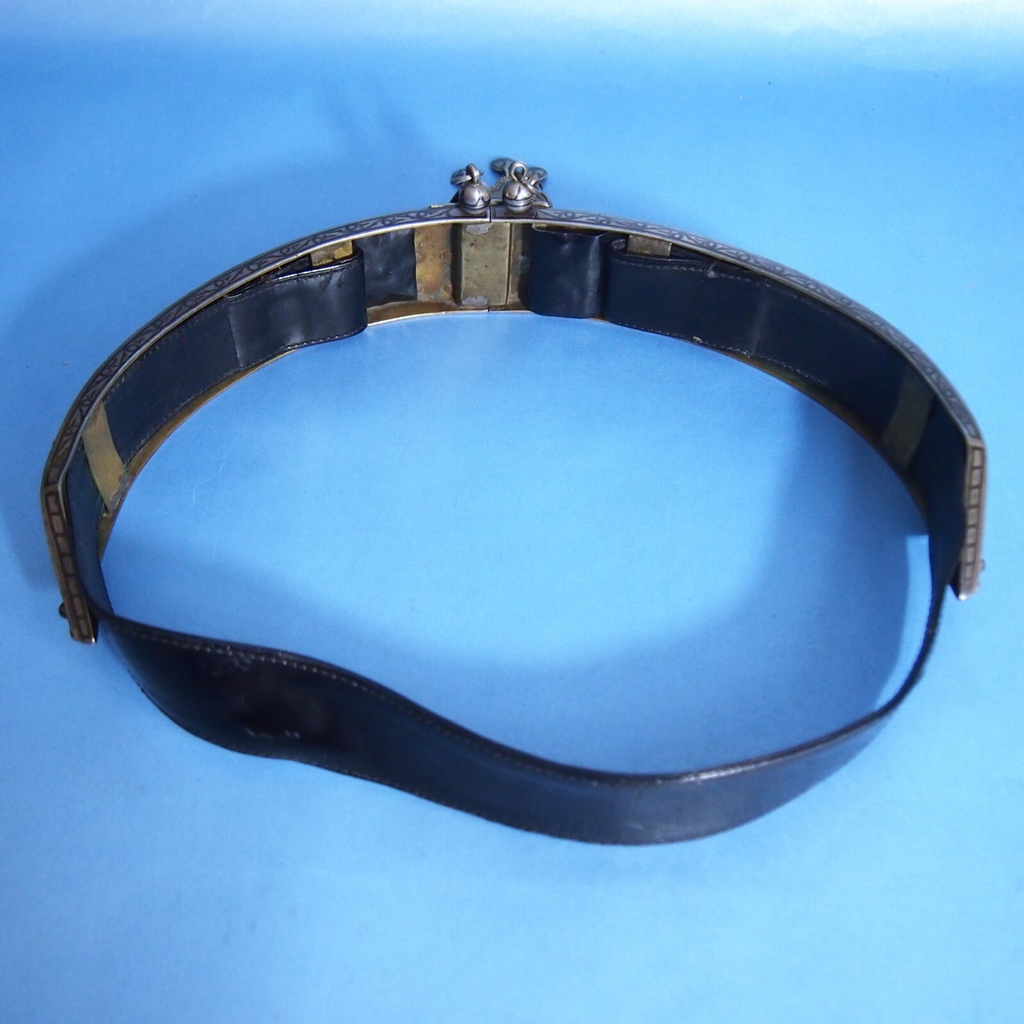 Early 1900s Niello Inlay Wedding Belt – White Metal & Bronze – 26” Ceremonial