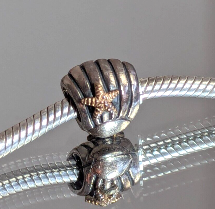 Authentic Pandora Retired Sterling Silver & 14K Gold Sea Shell w Starfish