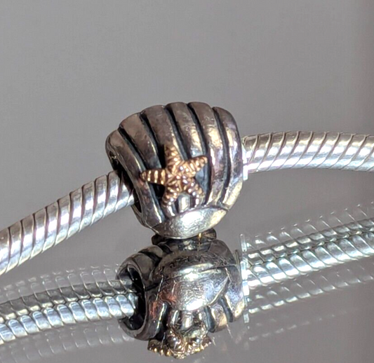 Authentic Pandora Retired Sterling Silver & 14K Gold Sea Shell w Starfish