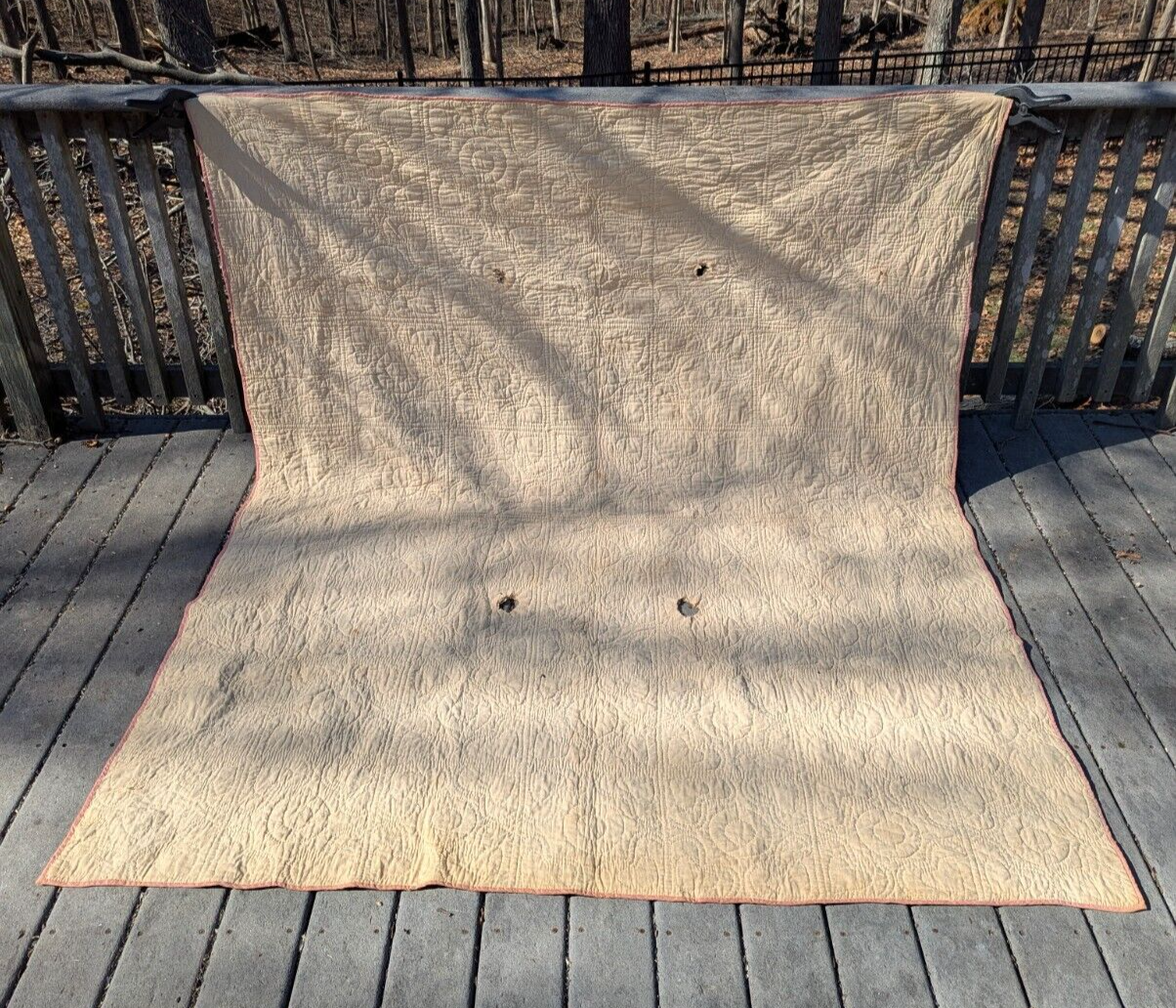 Antique Hand-Stitched Family Tree Heart Quilt Mabrey Hogg Ruff Treece Griffin