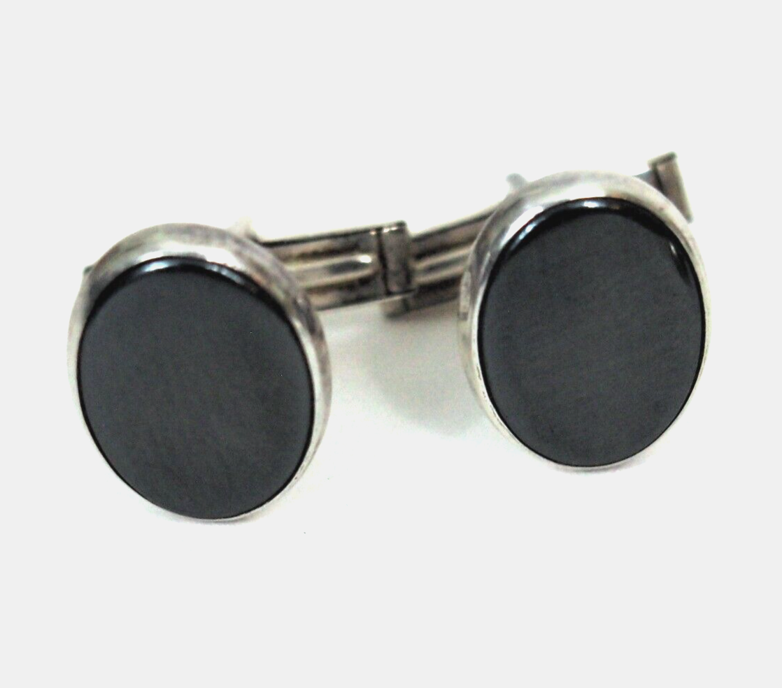 Ed Levin Modernist Cufflinks Hematite & Sterling Silver .925 – Mid-Century MCM