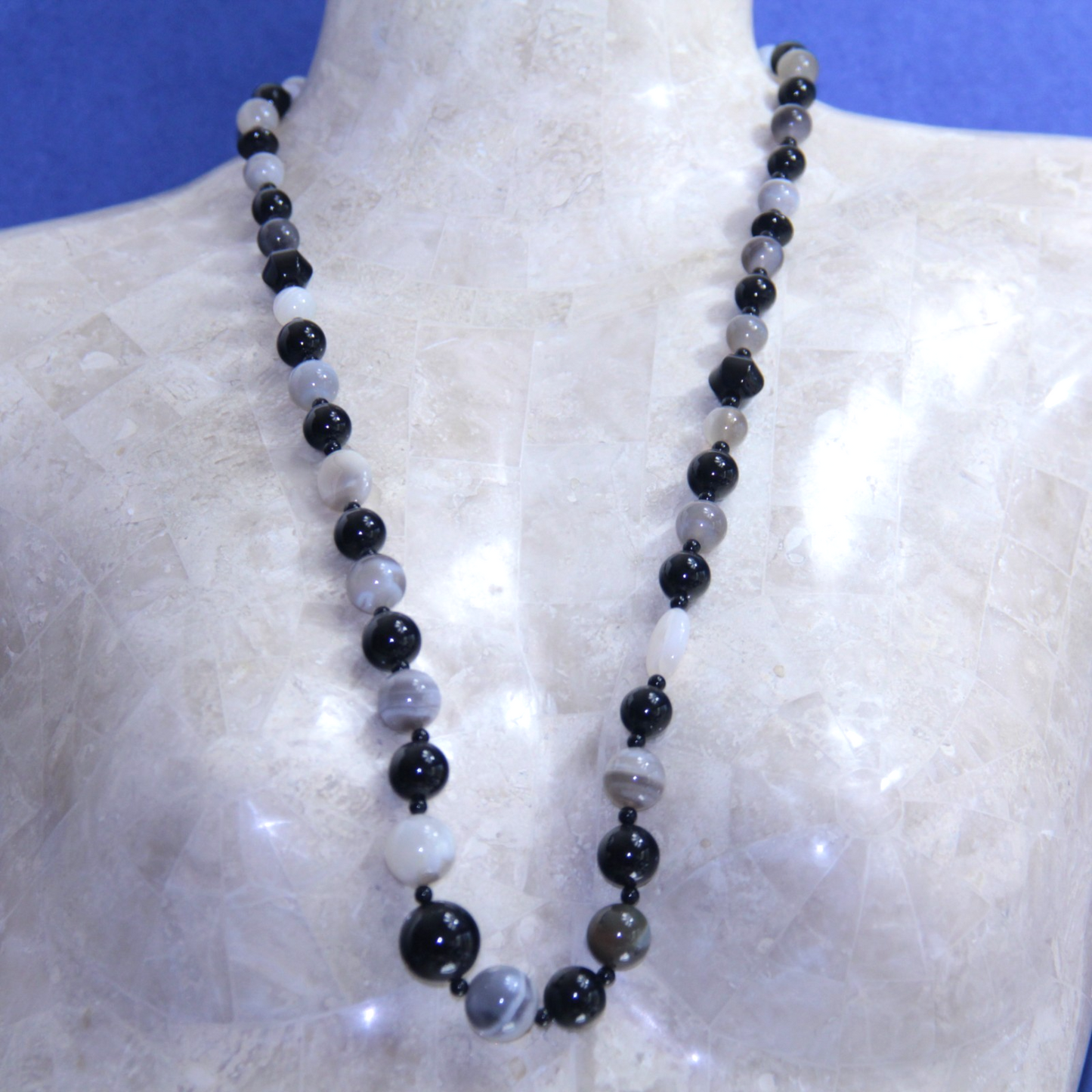 Jay King Sterling Silver Grey/Black Agate Bead Necklace 31" Desert Rose Trading