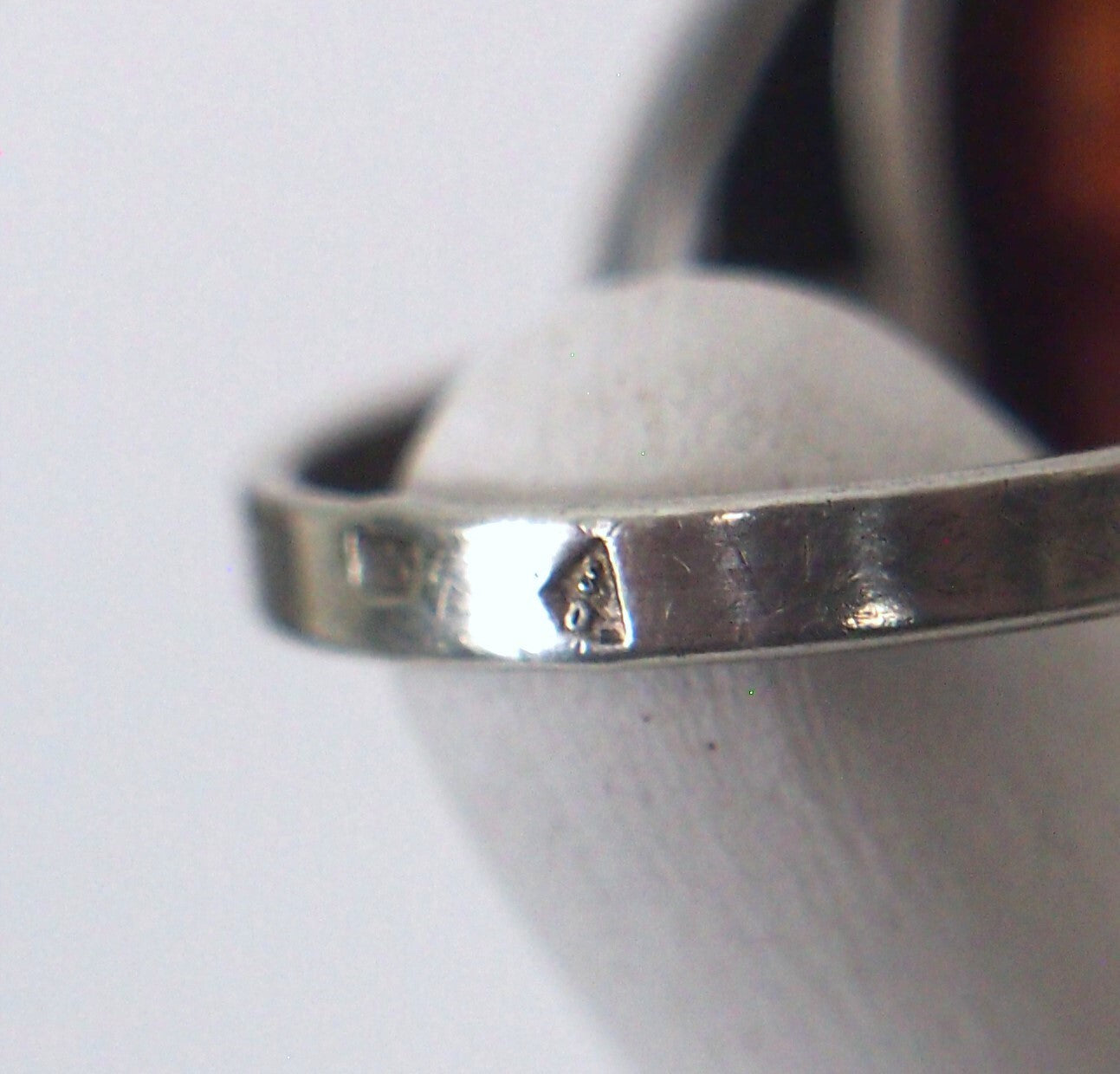 Vintage Modernist .925 Sterling Silver & Amber Cabochon Ring Size 6.5 Signed SD