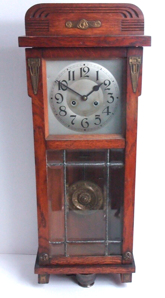 Stunning Antique F & C Hässig ARTS & CRAFTS Swiss Striking Wall Clock - JGG ALIX