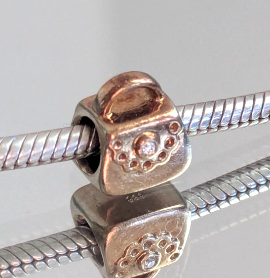 Authentic Pandora Retired 14K Gold Handbag Purse Charm w Diamond 750340D 👜