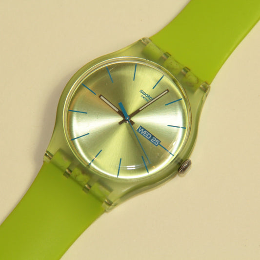 Swatch Watch Rebel – Lime Green – SUOG702 - Day-Date Wristwatch in Box 41mm🕒