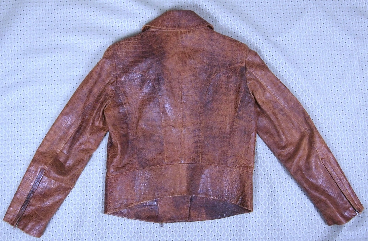 Donna Karan Crocodile Pattern Leather Jacket Spanish Lambskin, Distressed Style