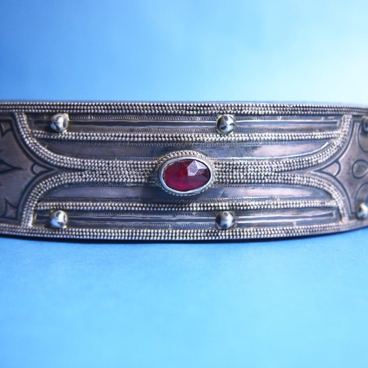 Early 1900s Niello Inlay Wedding Belt – White Metal & Bronze – 26” Ceremonial