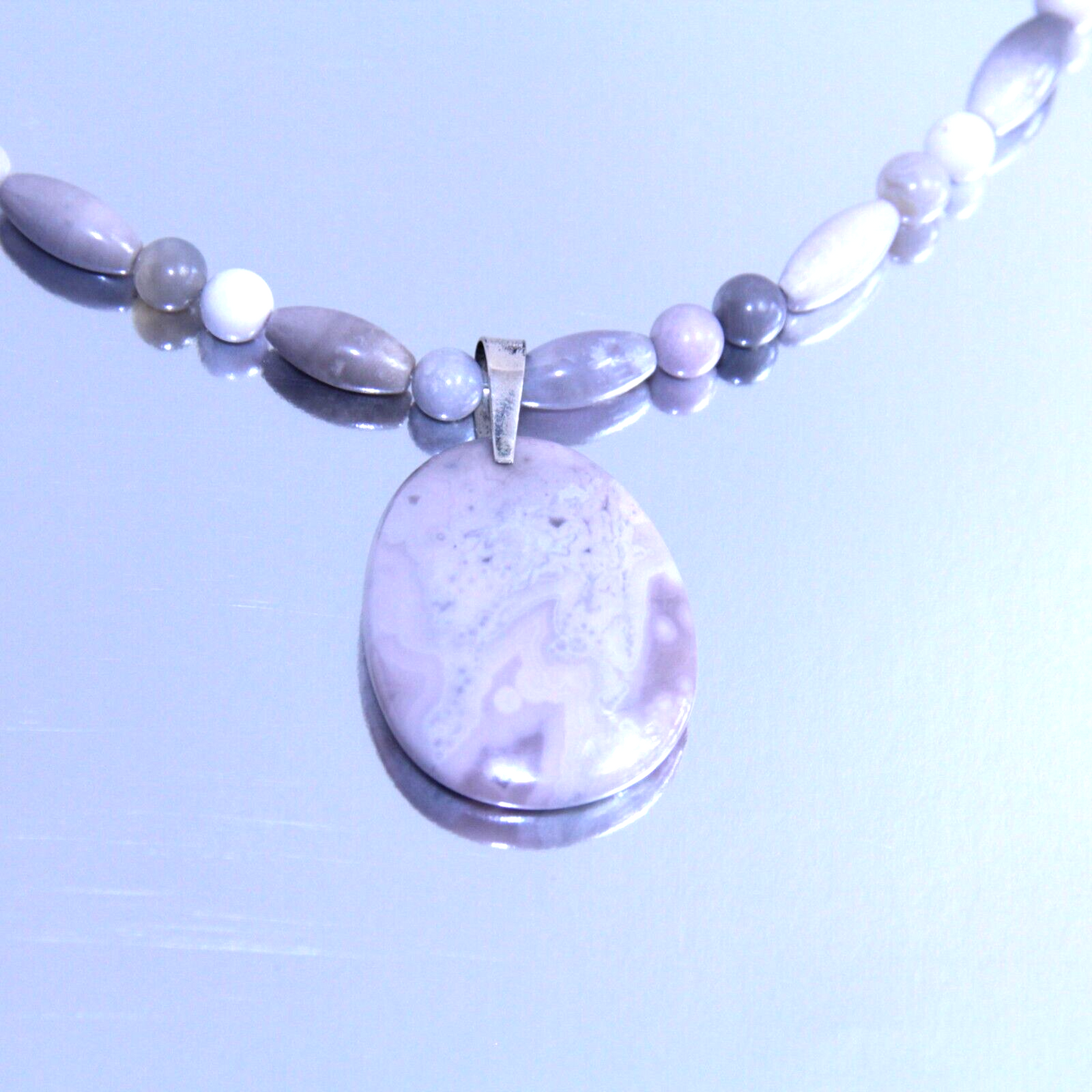 Jay King Sterling Silver Lavender Agate Bead Necklace w Pendant 20"-22"