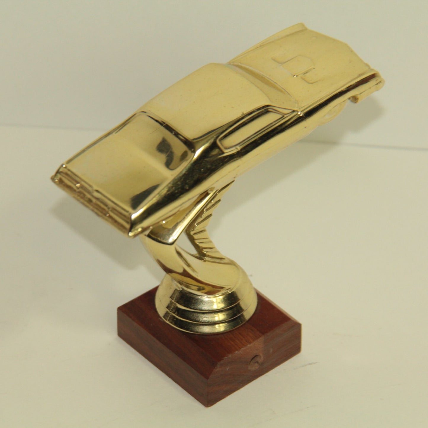Vintage 1970's Muscle Stock Car Trophy Topper – 4.5" Tall – Gold on Wood Base