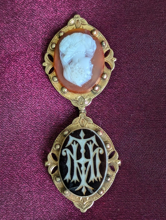 Antique Victorian Double Cameo Pendant Locket - 18k Gold