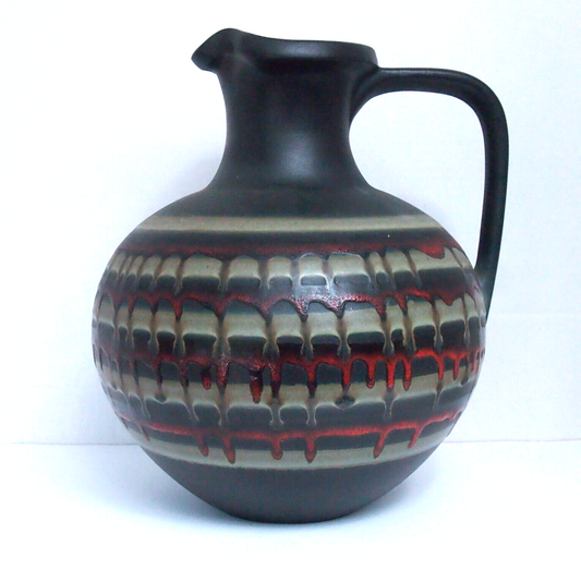 Black Royal Haeger 11” Lava Drip Glaze Art Pottery Vase Pitcher – Orange & Olive