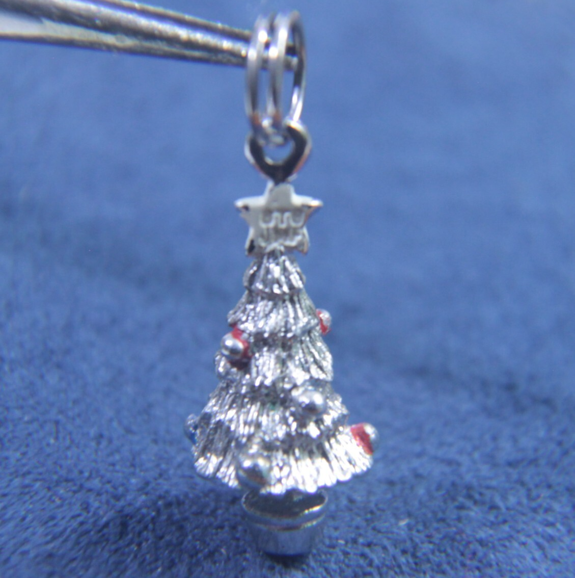 Vintage Sterling Silver & Enamel Christmas Tree Dangle Charm – JMF – .75"