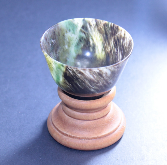 Carved Natural Jade Bowl & Stand | 49mm x 30mm | Beijing Export Wax Seal 🧧