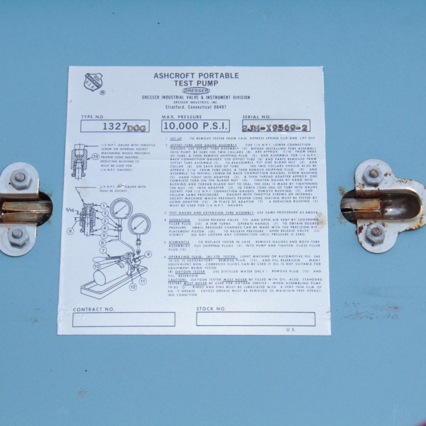 Ashcroft 1327 DOG 10,000psi Portable Gauge Pressure Tester Test Pump PART/REPAIR