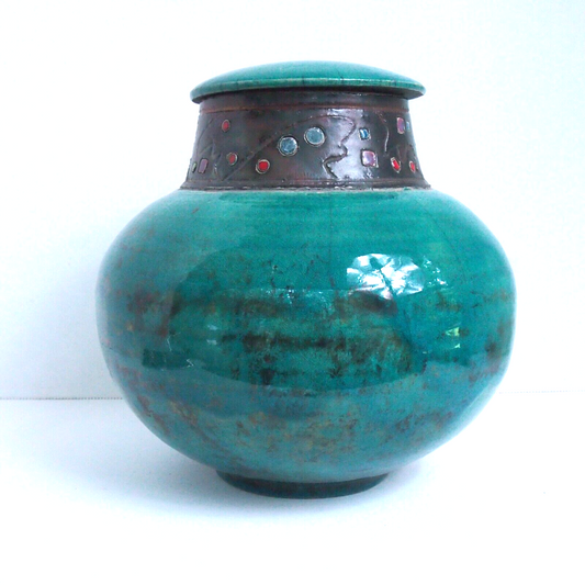 MCM Turquoise/Teal DEBIKEY Studio Pottery with Lid – Handmade & Signed – 8" Tall