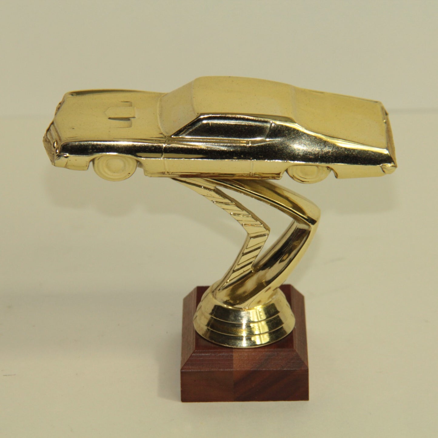 Vintage 1970's Muscle Stock Car Trophy Topper – 4.5" Tall – Gold on Wood Base