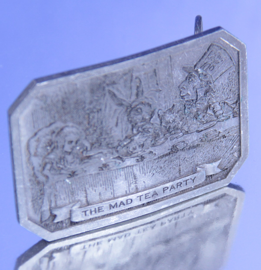 Bergamot Brass Works Alice in Wonderland Pewter Belt Buckle Mad Hatter Tea Party