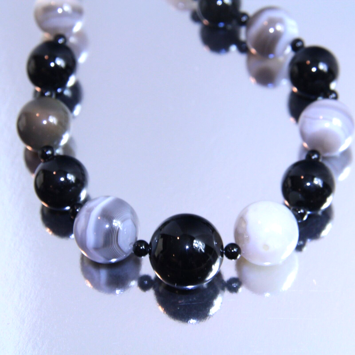 Jay King Sterling Silver Grey/Black Agate Bead Necklace 31" Desert Rose Trading