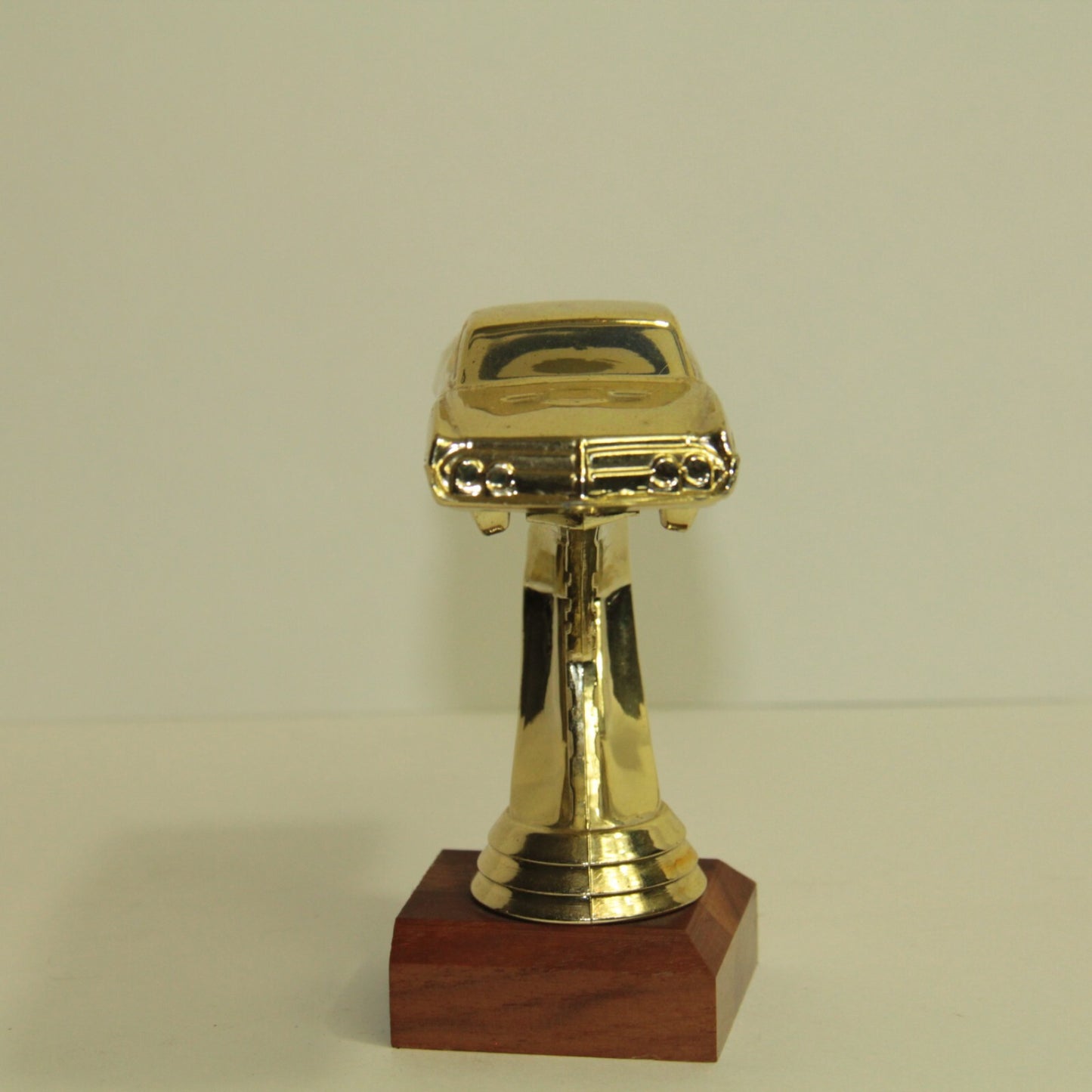 Vintage 1970's Muscle Stock Car Trophy Topper – 4.5" Tall – Gold on Wood Base