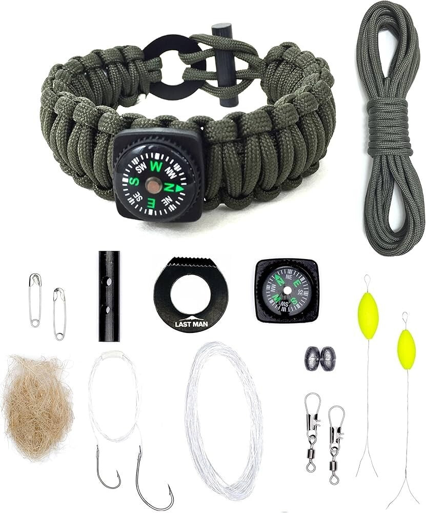Ultimate Survival Bracelet Kit - Paracord, Fire Starter, Fishing Gear, Compass