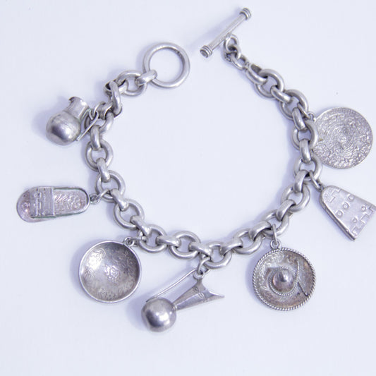 Sterling Silver .925 Mexico Souvenir Charm Bracelet – 68.7g – Eagle Mark 26