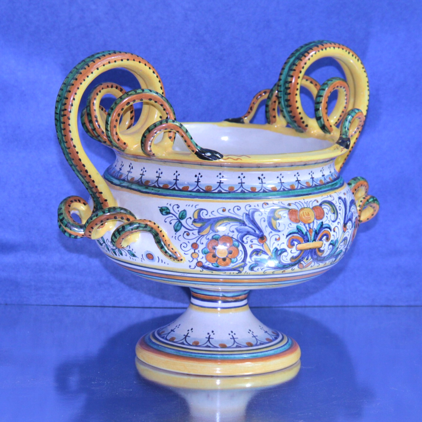 Deruta Raffaellesco Majolica Jardiniere Bowl Hand-Painted w Serpentine Handles