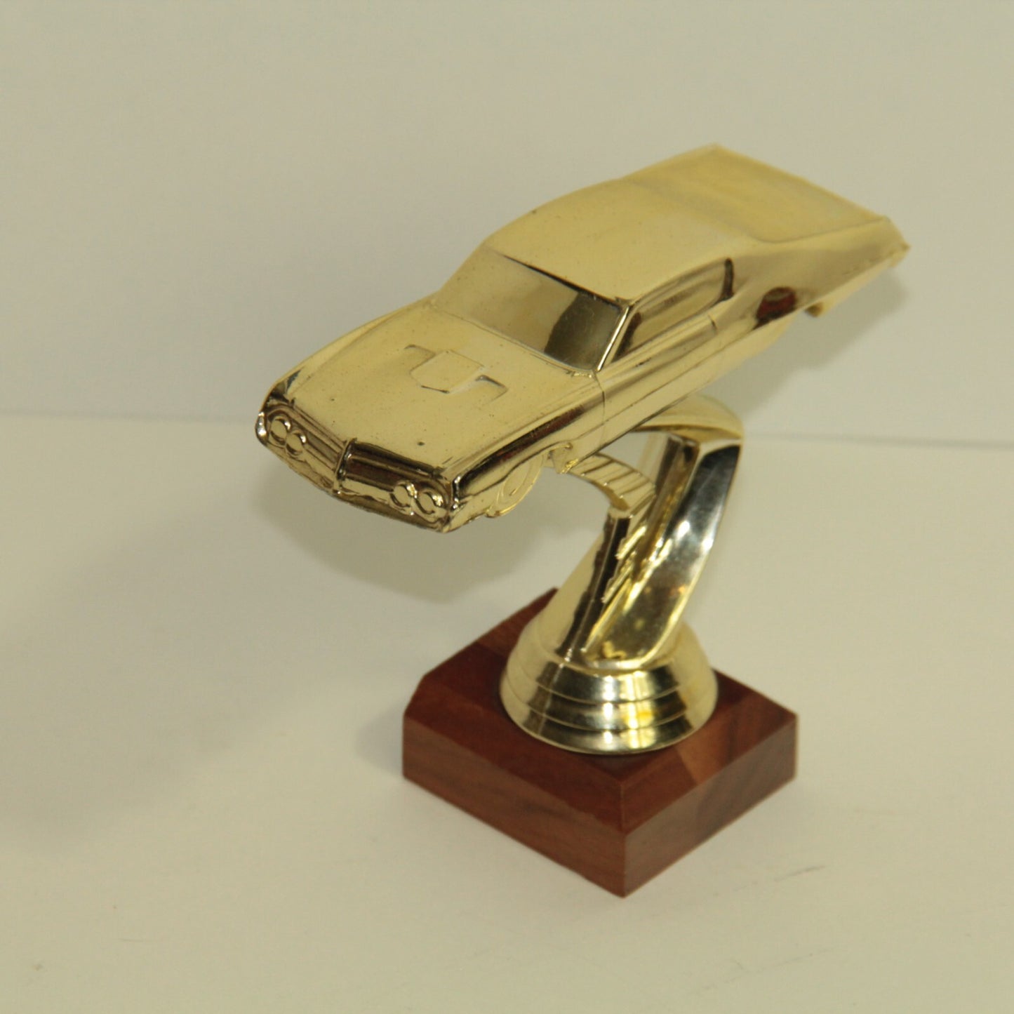 Vintage 1970's Muscle Stock Car Trophy Topper – 4.5" Tall – Gold on Wood Base
