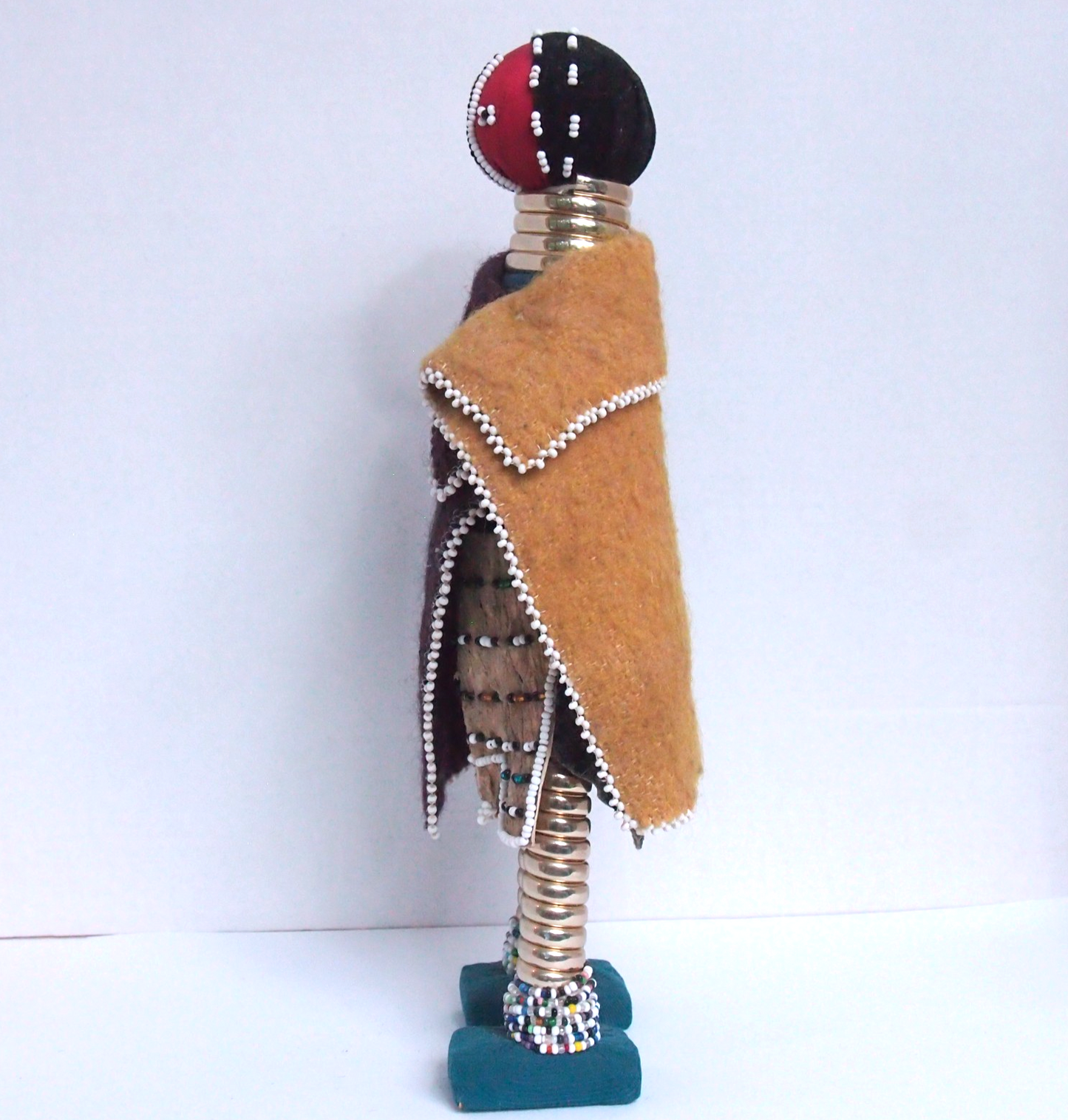 African Ndebele Beaded Fertility Doll • 14" Handmade Tribal Wool, Leather, Metal
