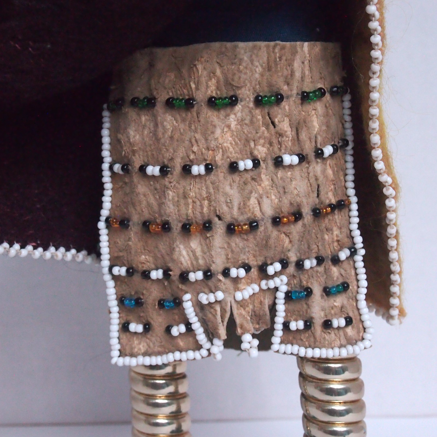 African Ndebele Beaded Fertility Doll • 14" Handmade Tribal Wool, Leather, Metal