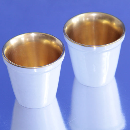 2x Antique Singer Limoges France Porcelain Mini Petit Pot - White w Gold Well ✨