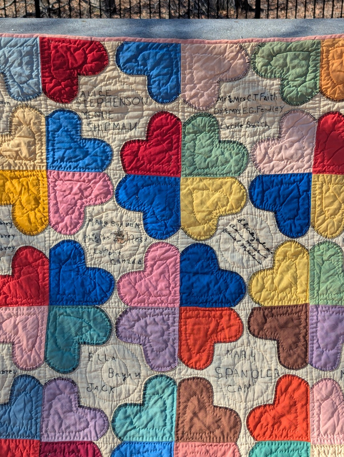 Antique Hand-Stitched Family Tree Heart Quilt Mabrey Hogg Ruff Treece Griffin