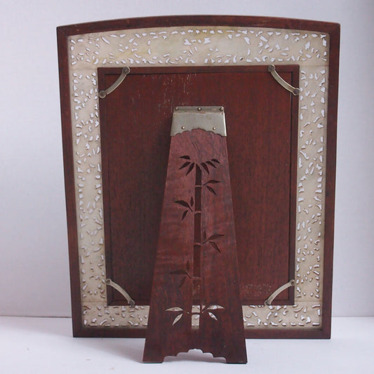 Stunning Antique Chinese Carved Jade & Wood w Easel Back 13” Picture Frame ✨
