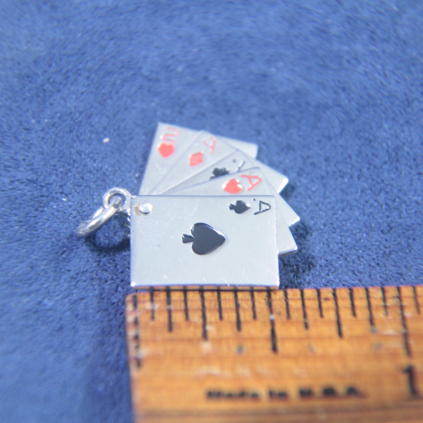 Vintage Sterling Silver Moveable Charm Wells Enamel Hand Of Cards | Quad Aces