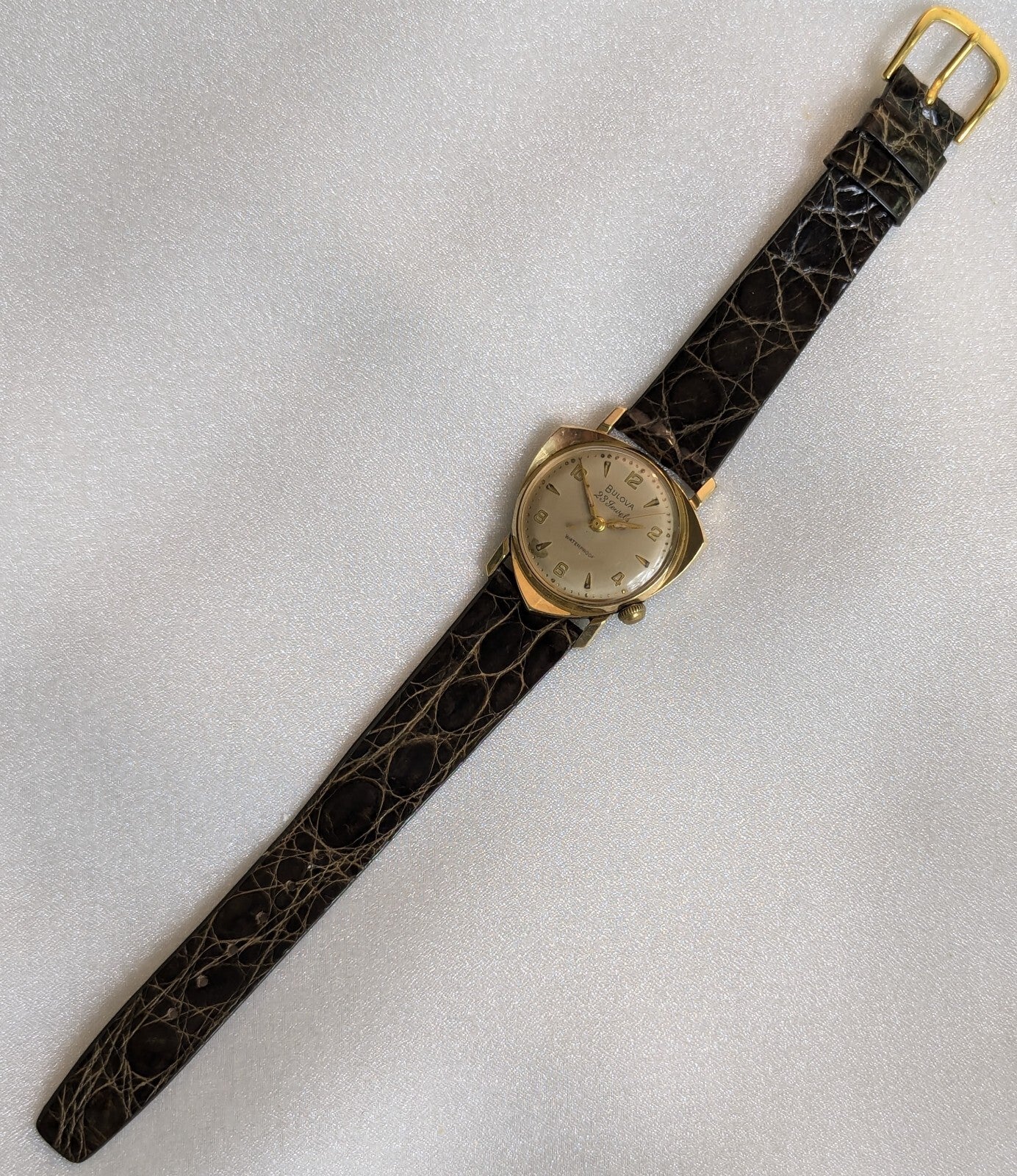 Rare Bulova President 23 Jewel Watch – 10k RGP Case – Crocodile Band 🐊