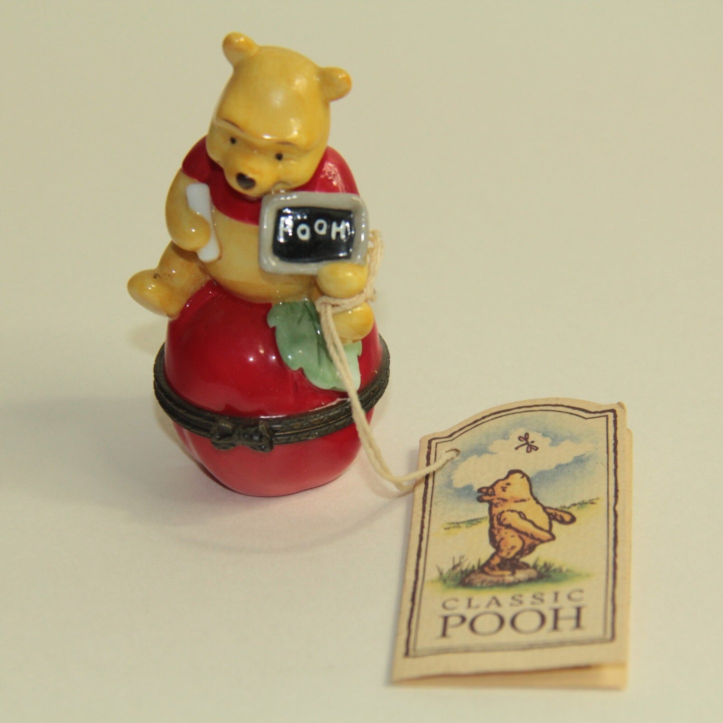 Disney Winnie the Pooh Porcelain Trinket Box SEPTEMBER - Pooh on Apple w/ Tag 🍎