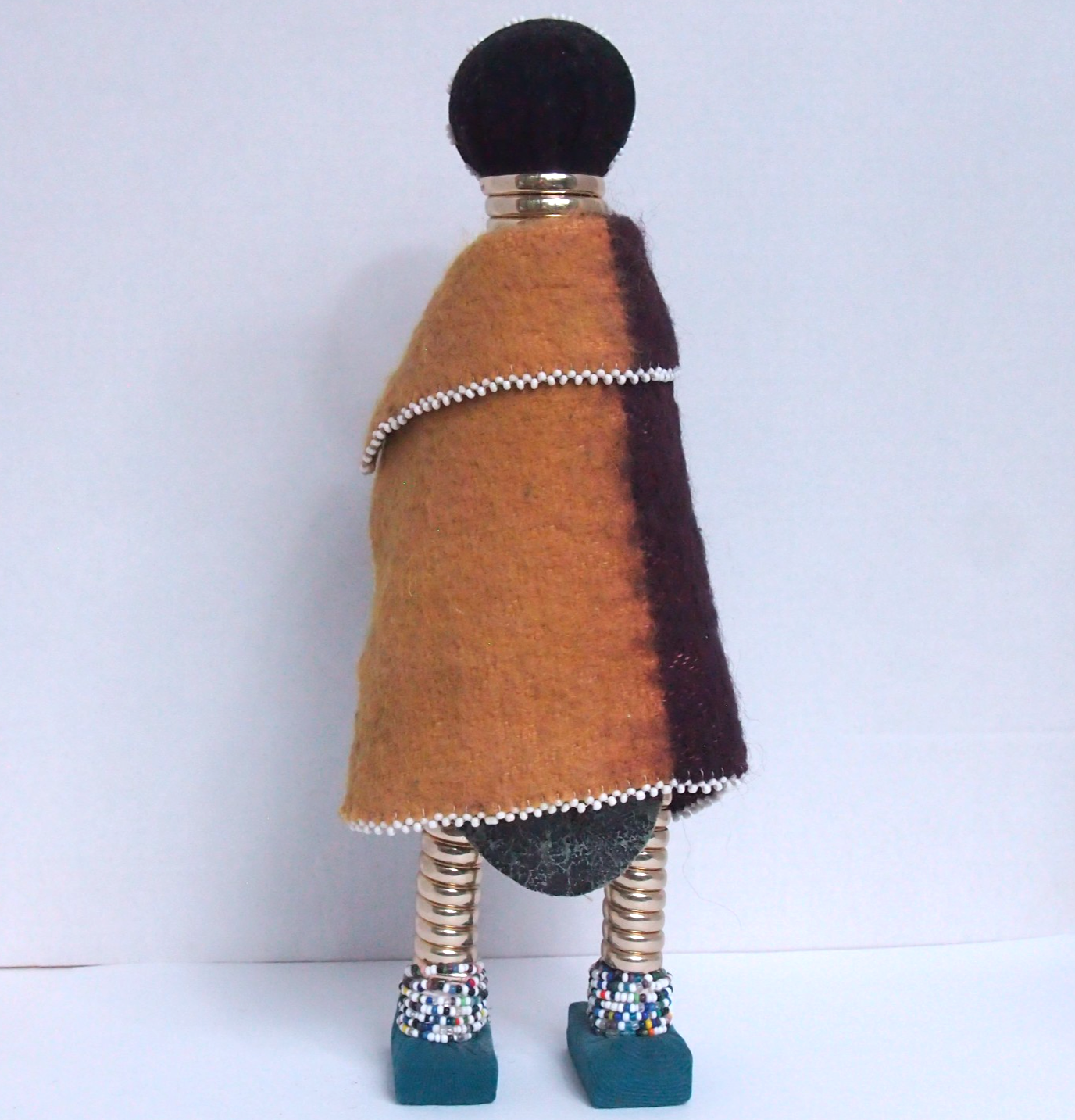 African Ndebele Beaded Fertility Doll • 14" Handmade Tribal Wool, Leather, Metal