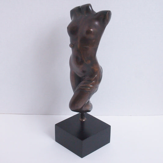 Bronze Nude Woman Torso Bust Sculpture – Figure on Black Base – Modern Art - 14"