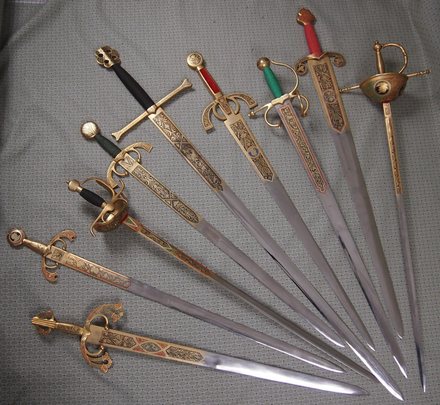 9 Full Size Toledo Steel Swords on Wood Plaque incl El Cid's Tizona & La Colada