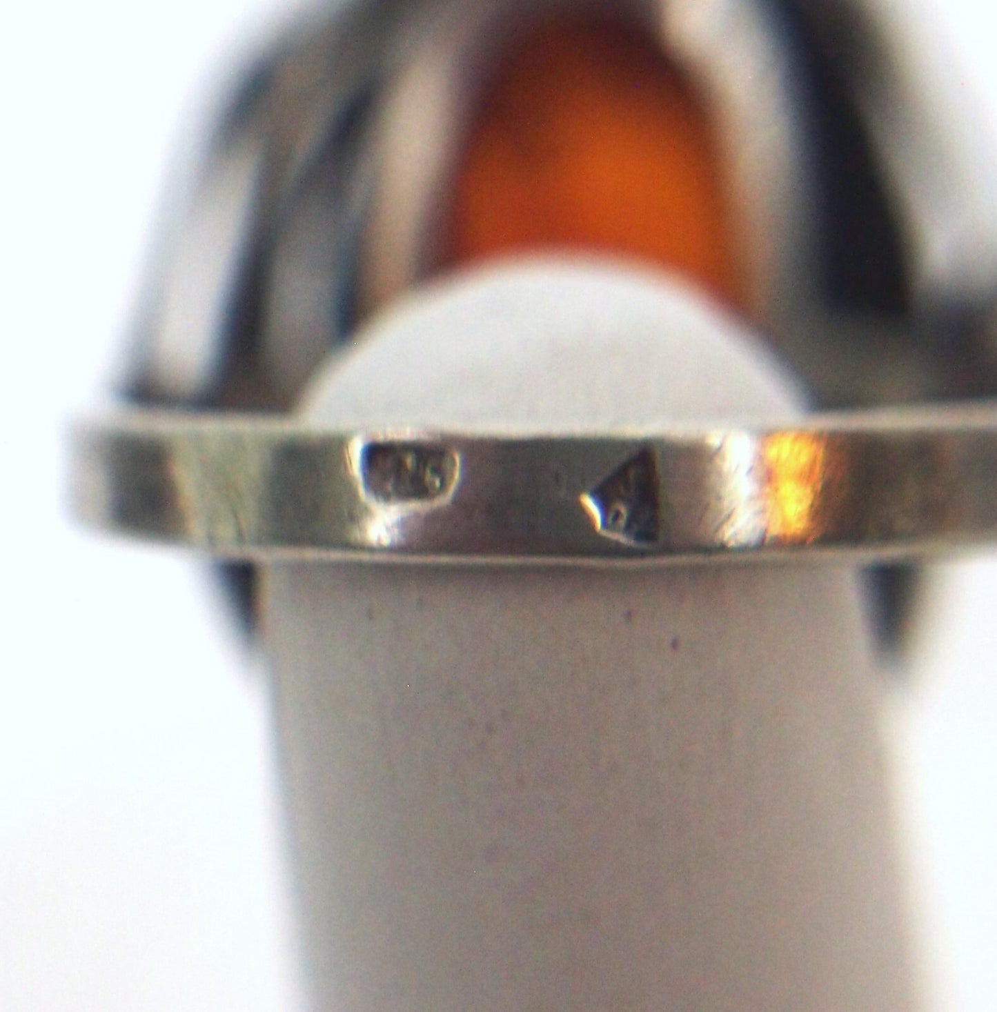 Vintage Modernist .925 Sterling Silver & Amber Cabochon Ring Size 6.5 Signed SD
