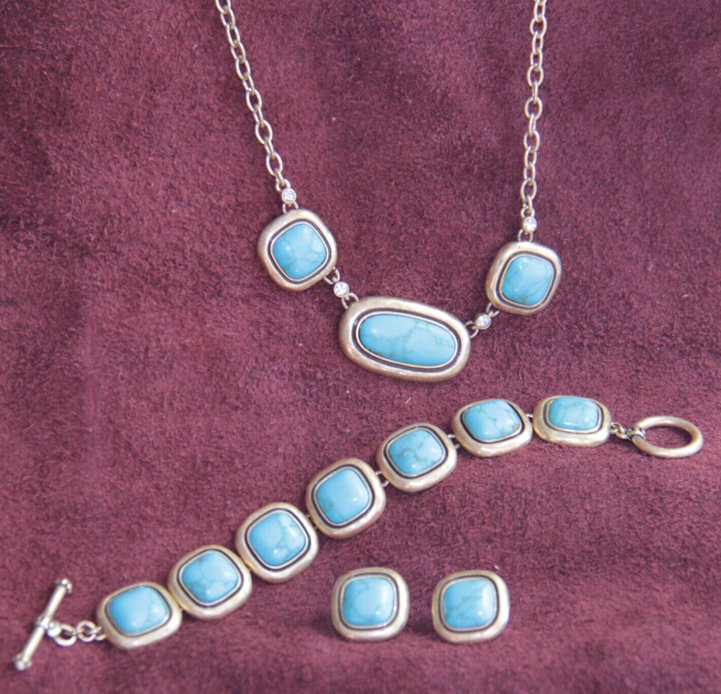 Ralph Lauren Gold Tone Turquoise Equestrian Necklace | Bracelet | Earrings Set