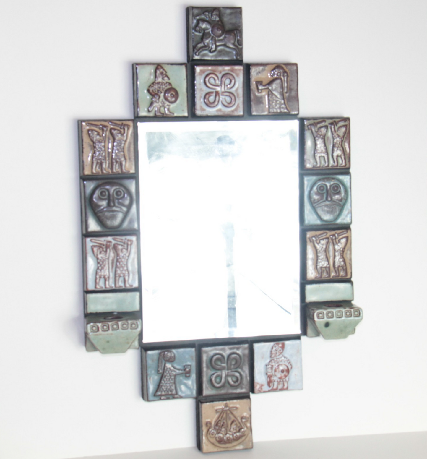 Thyssen Keramik Denmark Zodiac Themed Tile Mirror 21.5"x 14" Sconce Candleholder