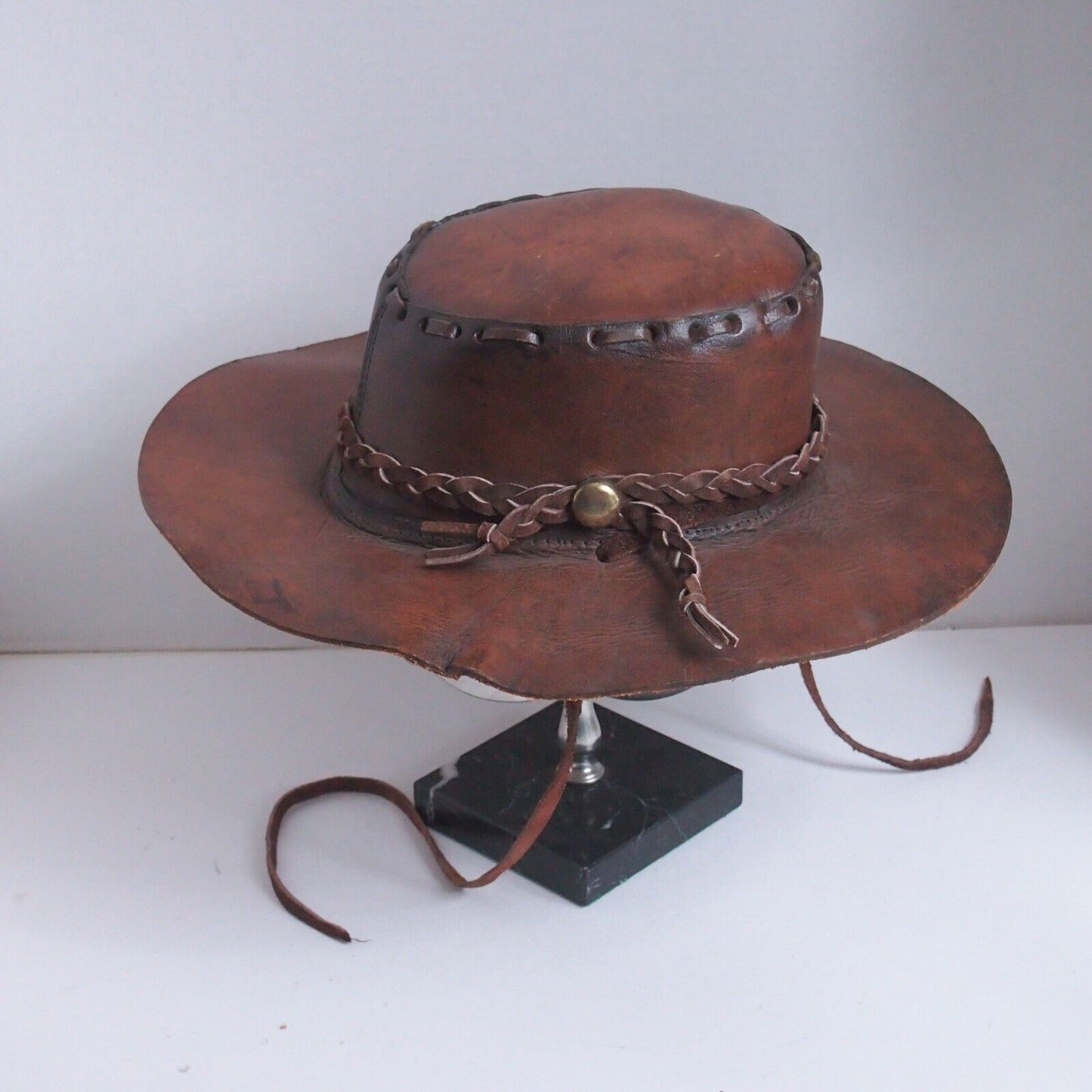 Handmade Leather Stitched Outback Crusher Cowboy Hat – Size 54 – Wide Brim