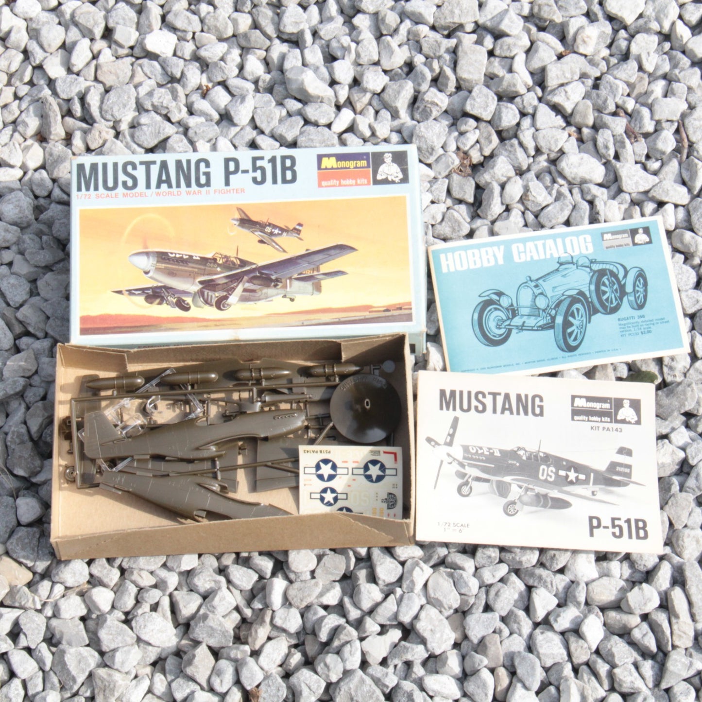 4 Airplane Model Kits - Grumman Bearcat Monogram Mustang P-51B P-40B Tiger Shark
