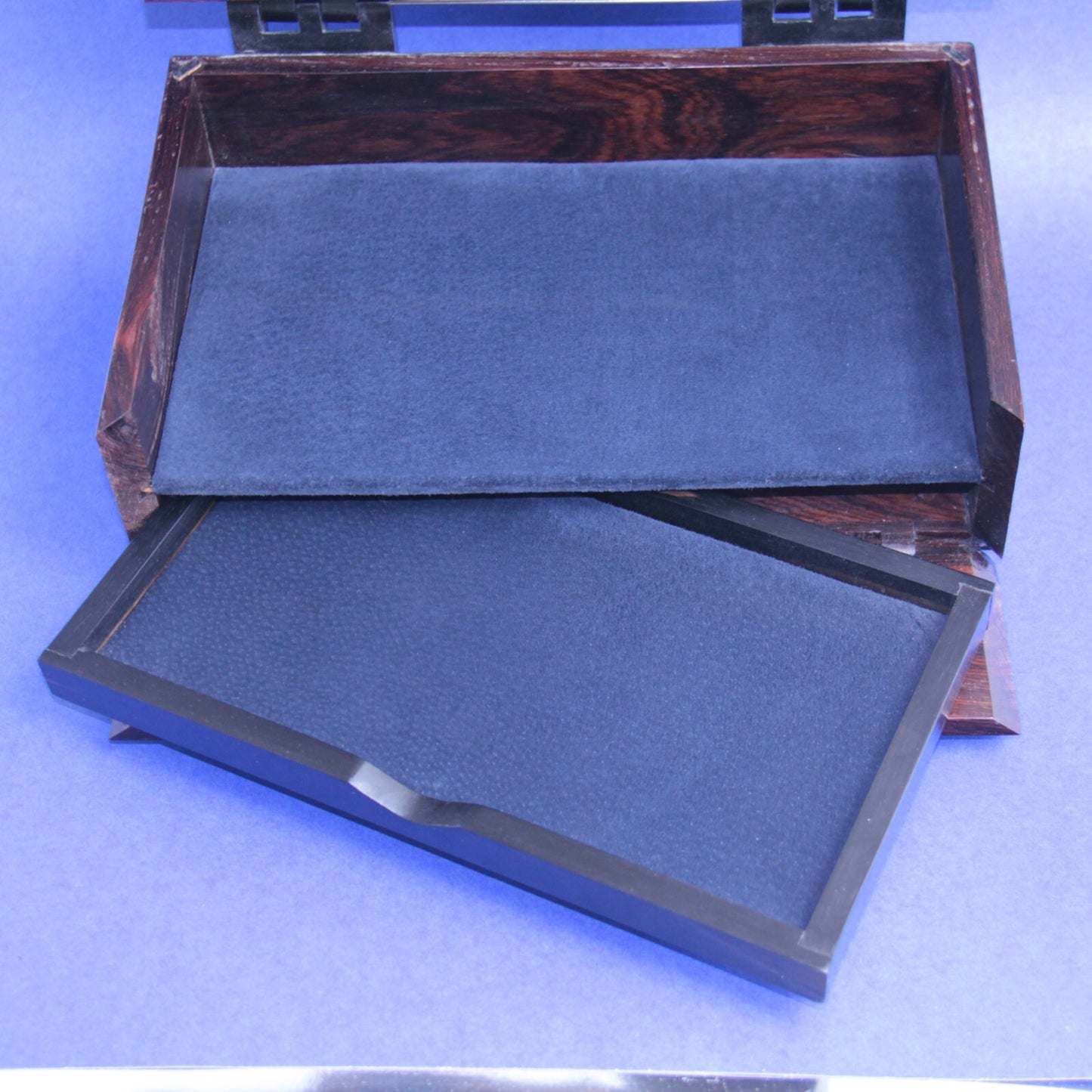 Handmade Wood Writing Box Boyce England – Ebony, Bird’s Eye Maple & Burlwood 13"