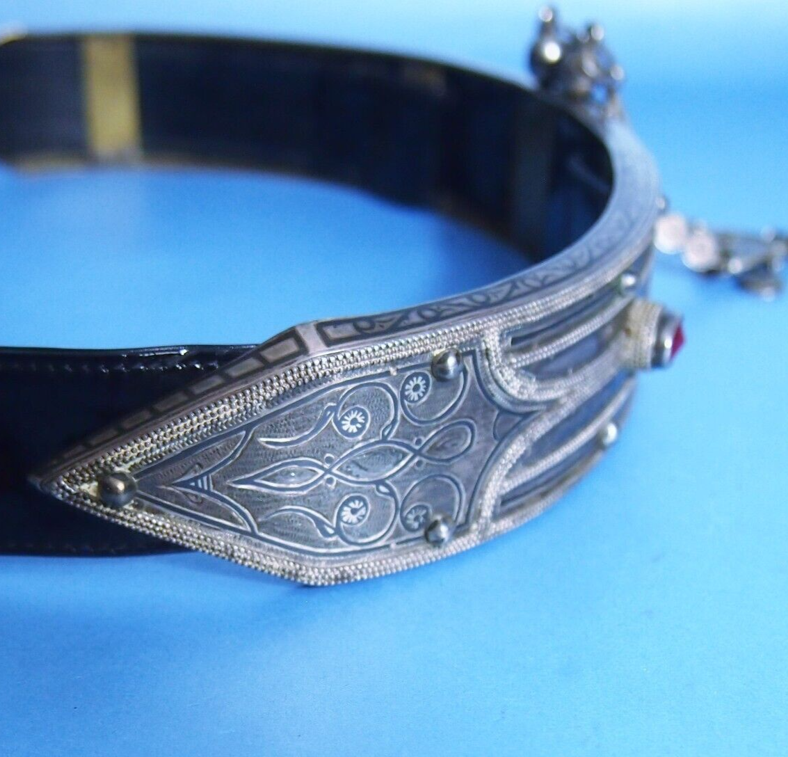 Early 1900s Niello Inlay Wedding Belt – White Metal & Bronze – 26” Ceremonial