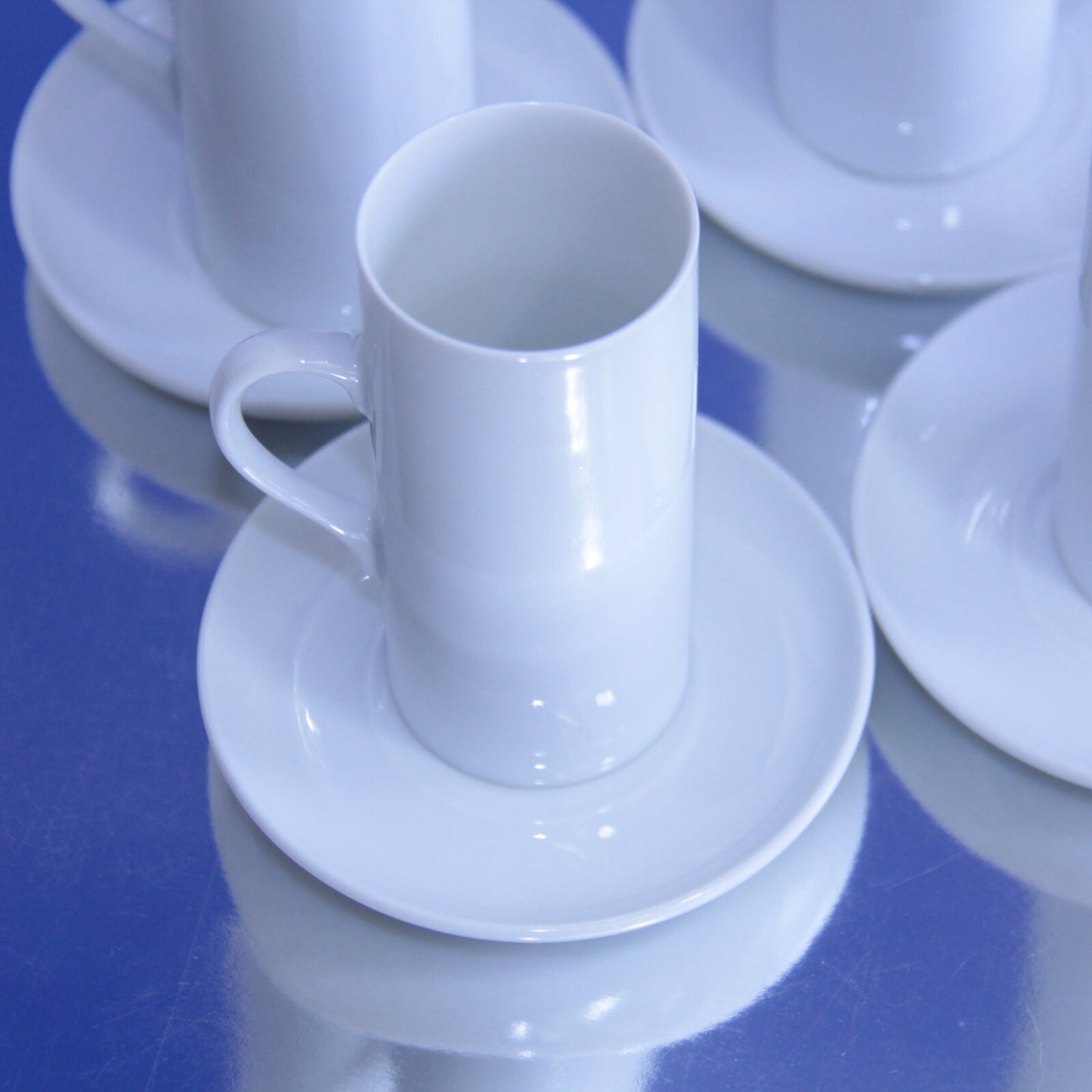 4 Vintage MCM Lagardo Tackett White Porcelain Demitasse Espresso Cup & Saucer