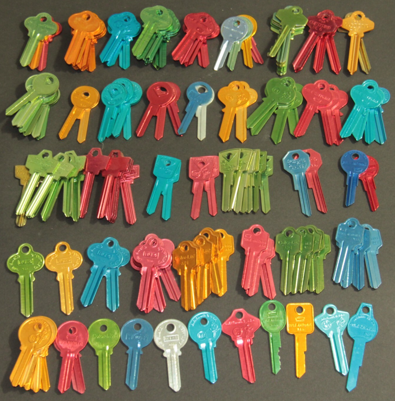 Lot 147 Colored Aluminum Key Blanks Cole National, Color-Lite, Curtis, Star