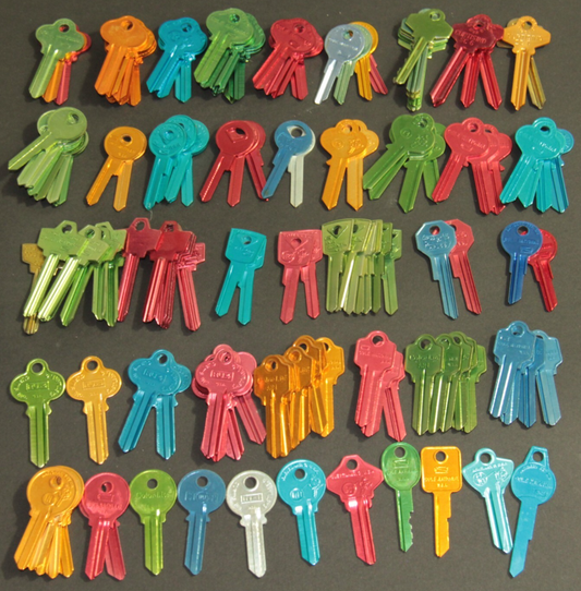 Lot 147 Colored Aluminum Key Blanks Cole National, Color-Lite, Curtis, Star