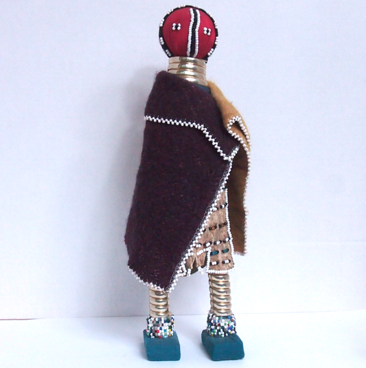 African Ndebele Beaded Fertility Doll • 14" Handmade Tribal Wool, Leather, Metal